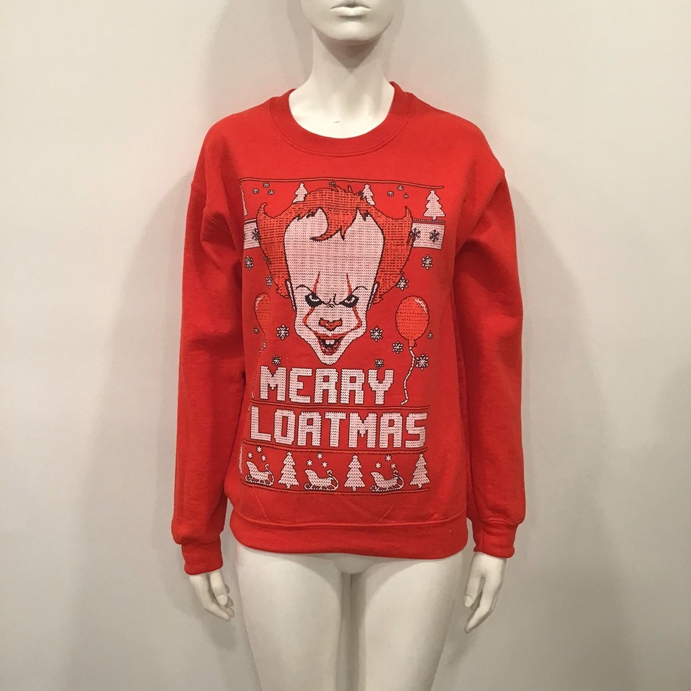Gildan Sweatshirt Womens Small Red Pennywise IT Merry Floatmas Ugly Christmas